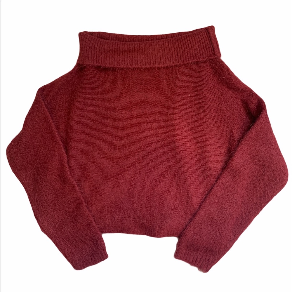 Burgundy cropped off the shoulder sweater! ❤️